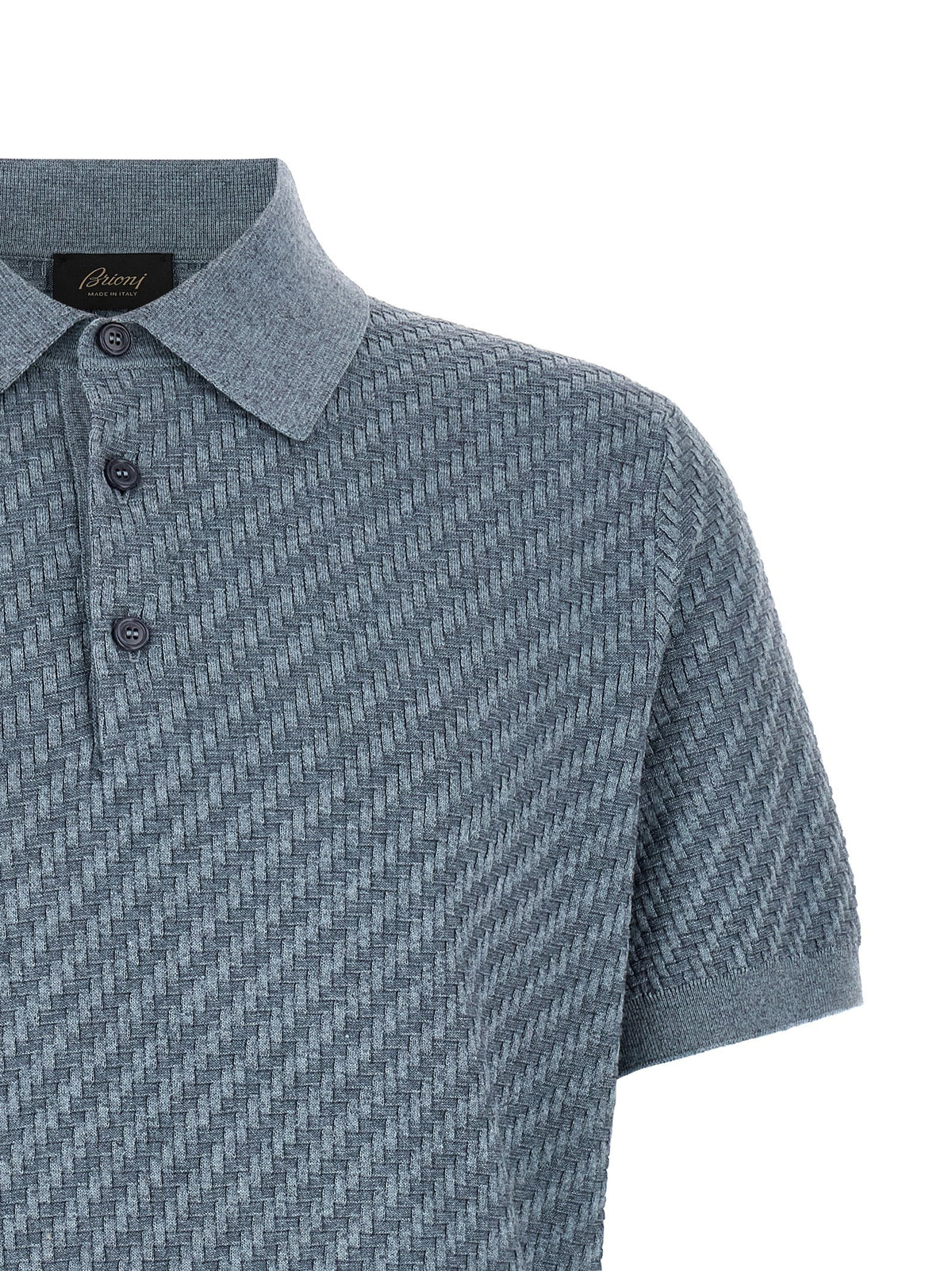Brioni Trama Weaving Polo Blue