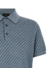 Brioni Trama Weaving Polo Blue