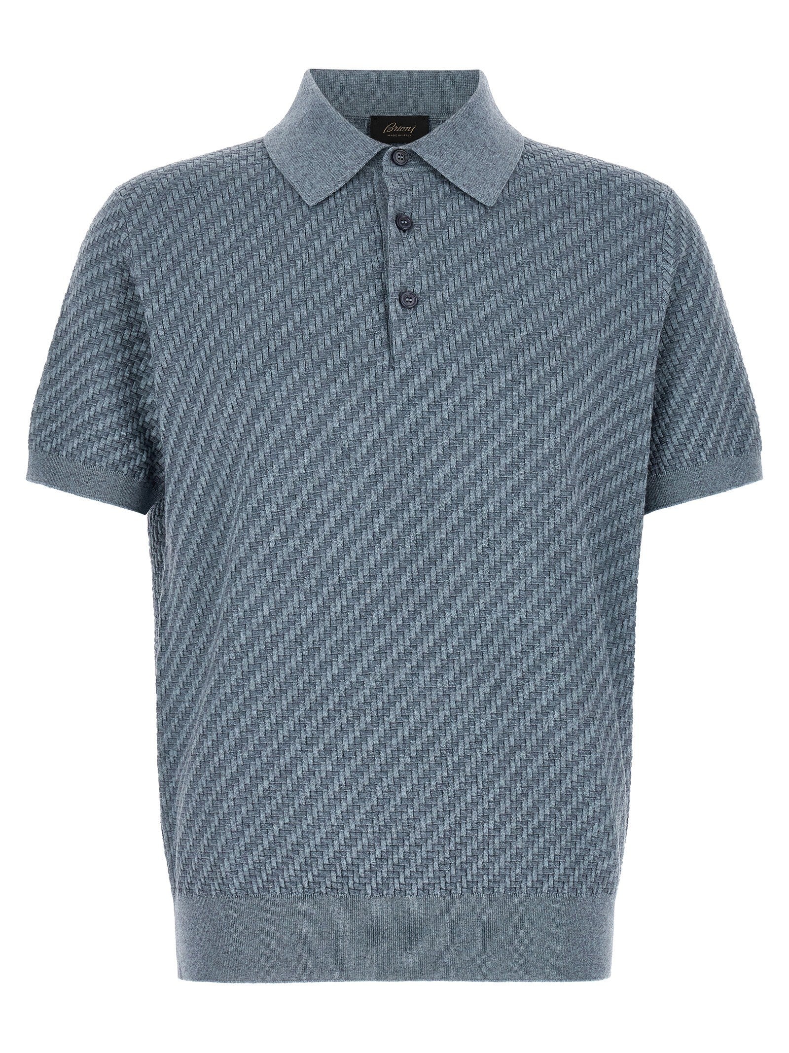 Brioni Trama Weaving Polo Blue