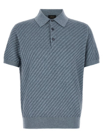 Brioni Trama Weaving Polo Blue