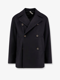 Hevò Men's Trani Double Breasted Wool Blend Coat Blue
