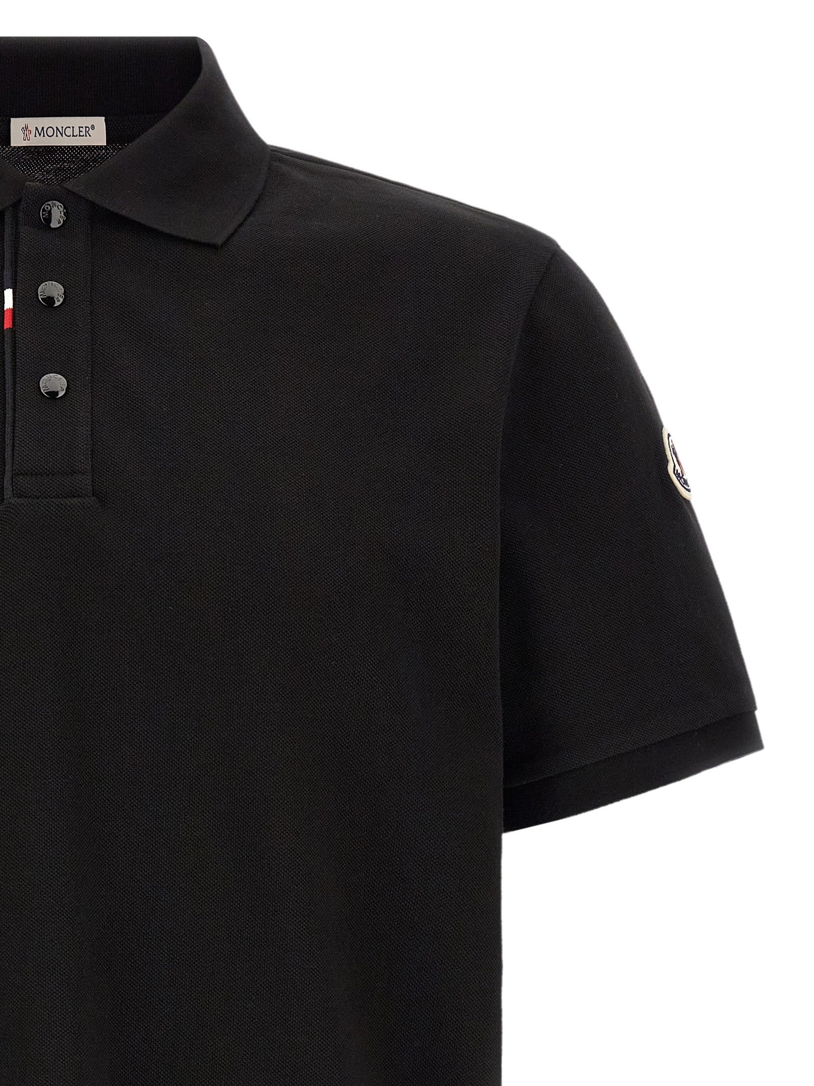 Moncler Men's Tricolor Detail Polo Shirt Black