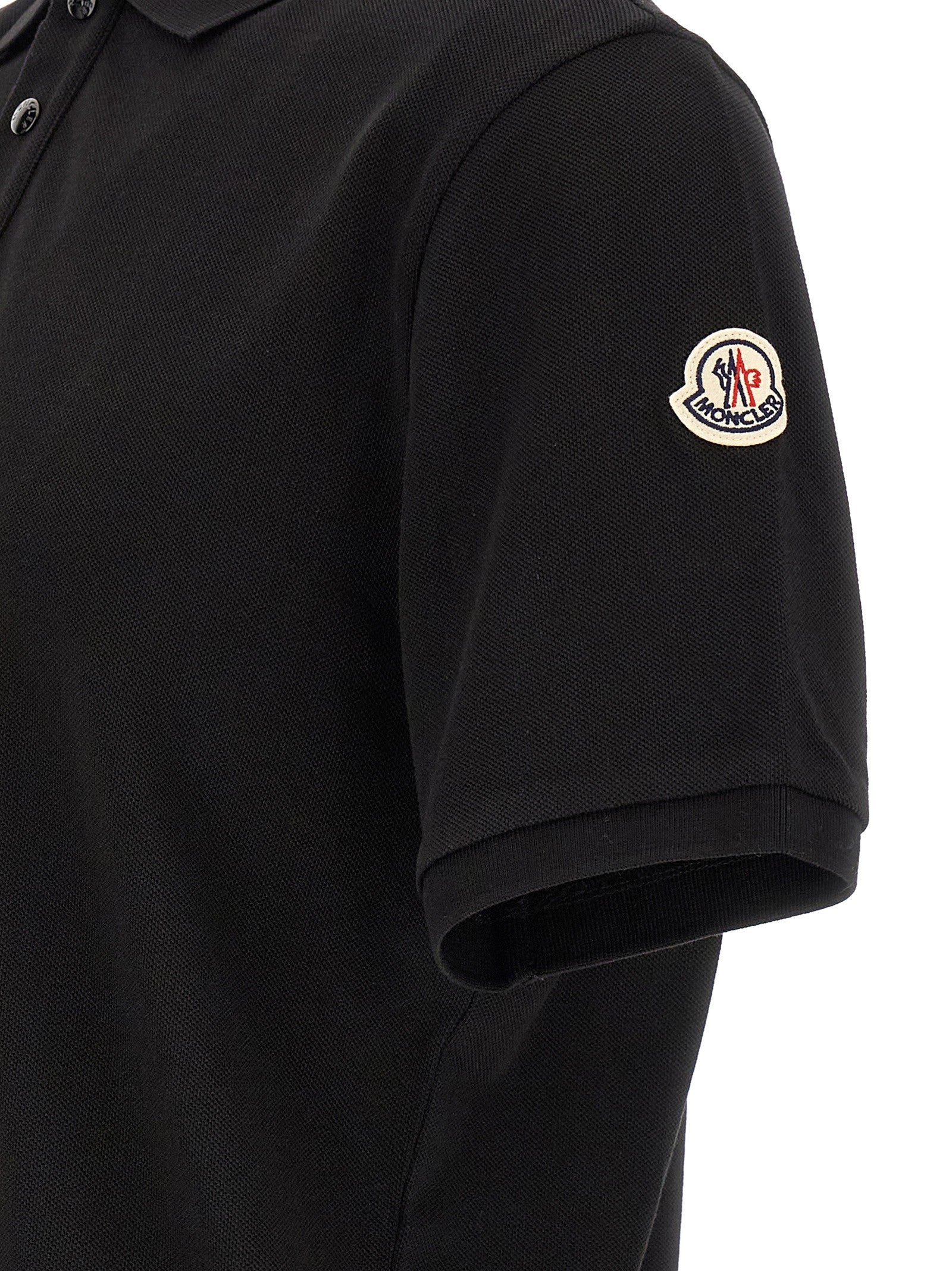 Moncler Men's Tricolor Detail Polo Shirt Black