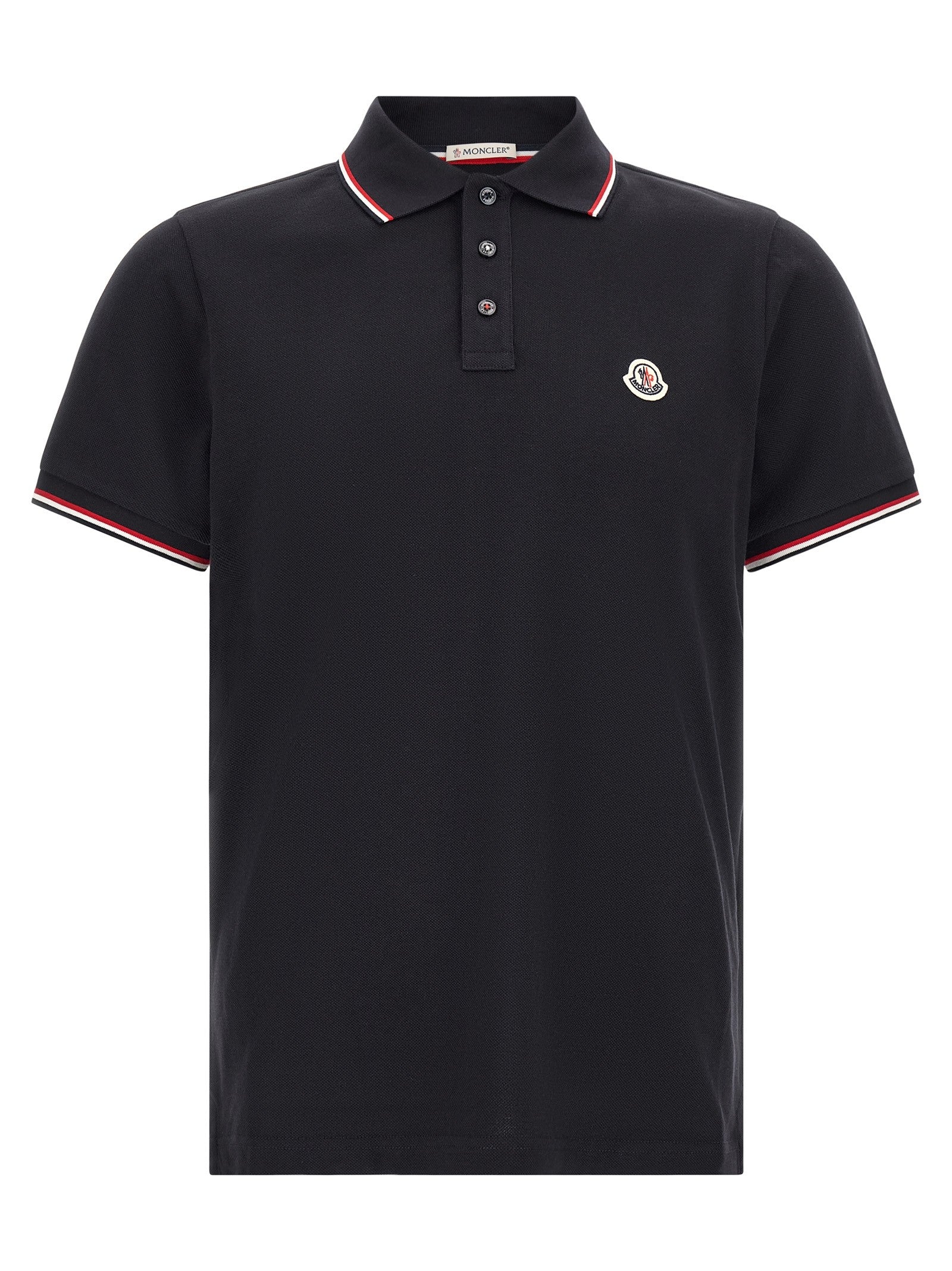 Moncler Men's Tricolor Trim Polo Shirt Blue