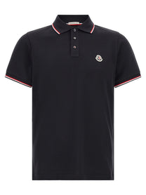 Moncler Men's Tricolor Trim Polo Shirt Blue
