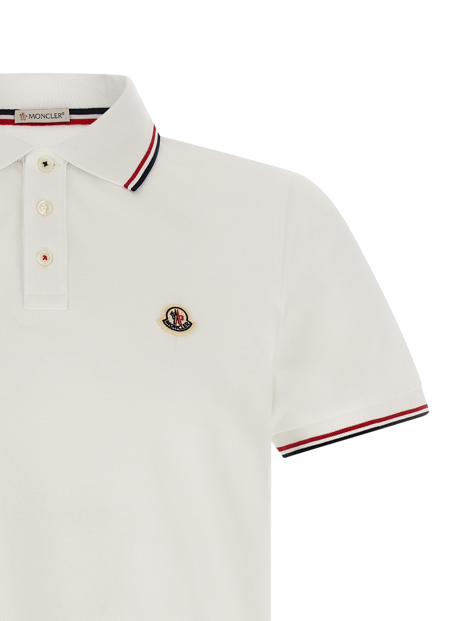 Moncler Men's Tricolor Trim Polo Shirt White