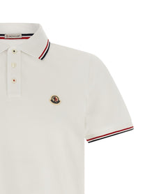 Moncler Men's Tricolor Trim Polo Shirt White