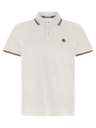 Moncler Men's Tricolor Trim Polo Shirt White