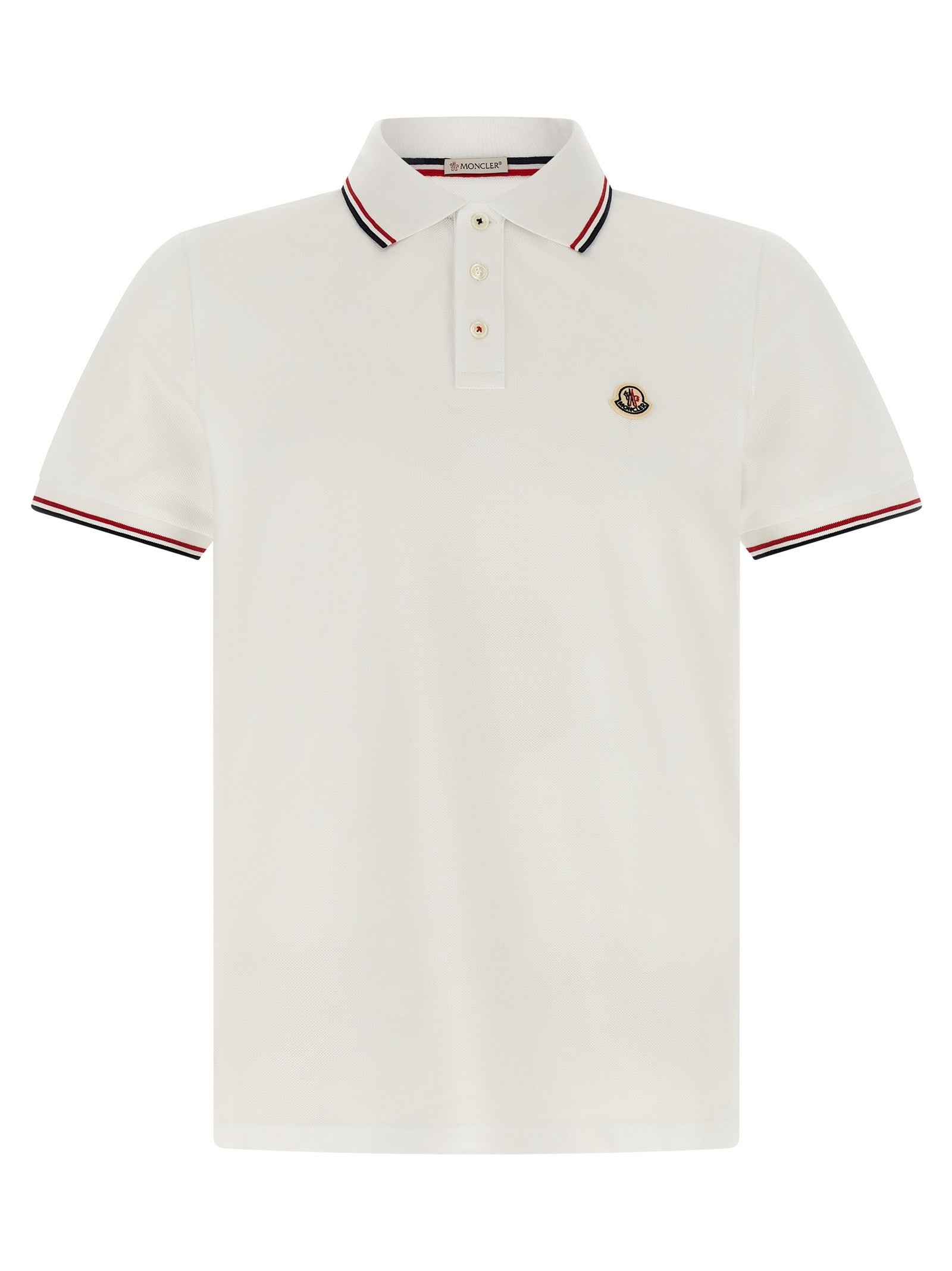 Moncler Men's Tricolor Trim Polo Shirt White