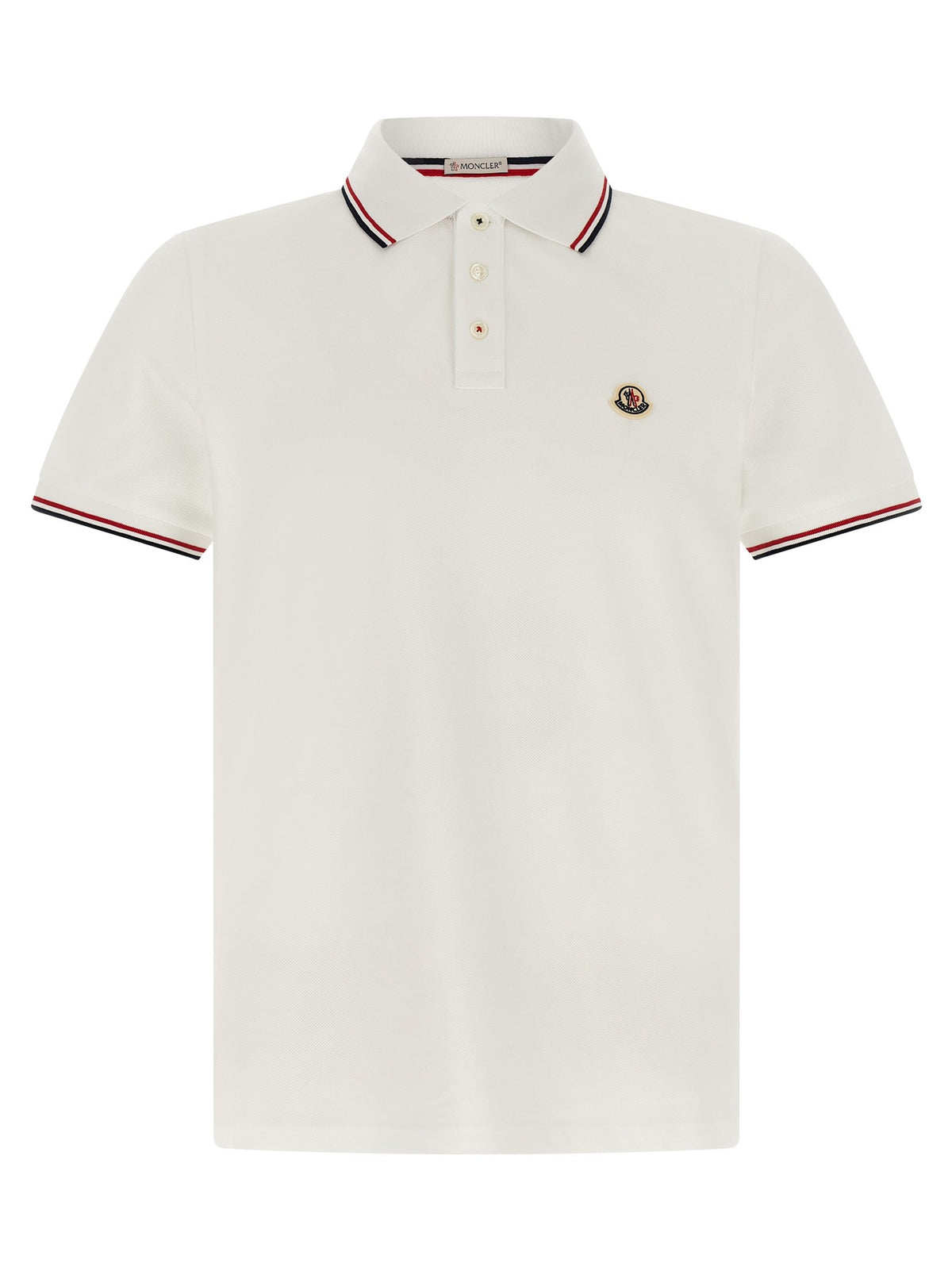 Moncler Men's Tricolor Trim Polo Shirt White