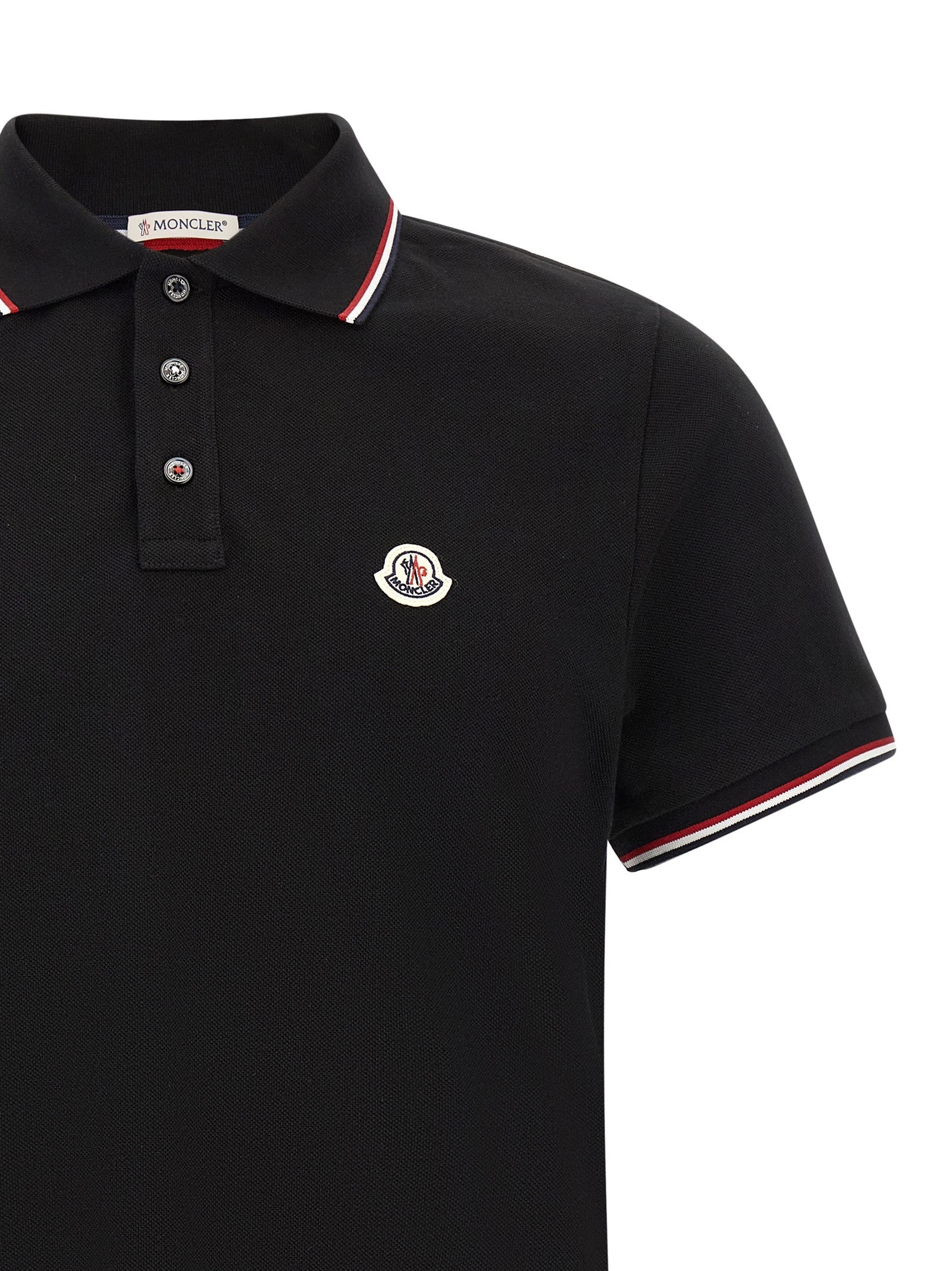 Moncler Tricolor Trim Polo Shirt Black