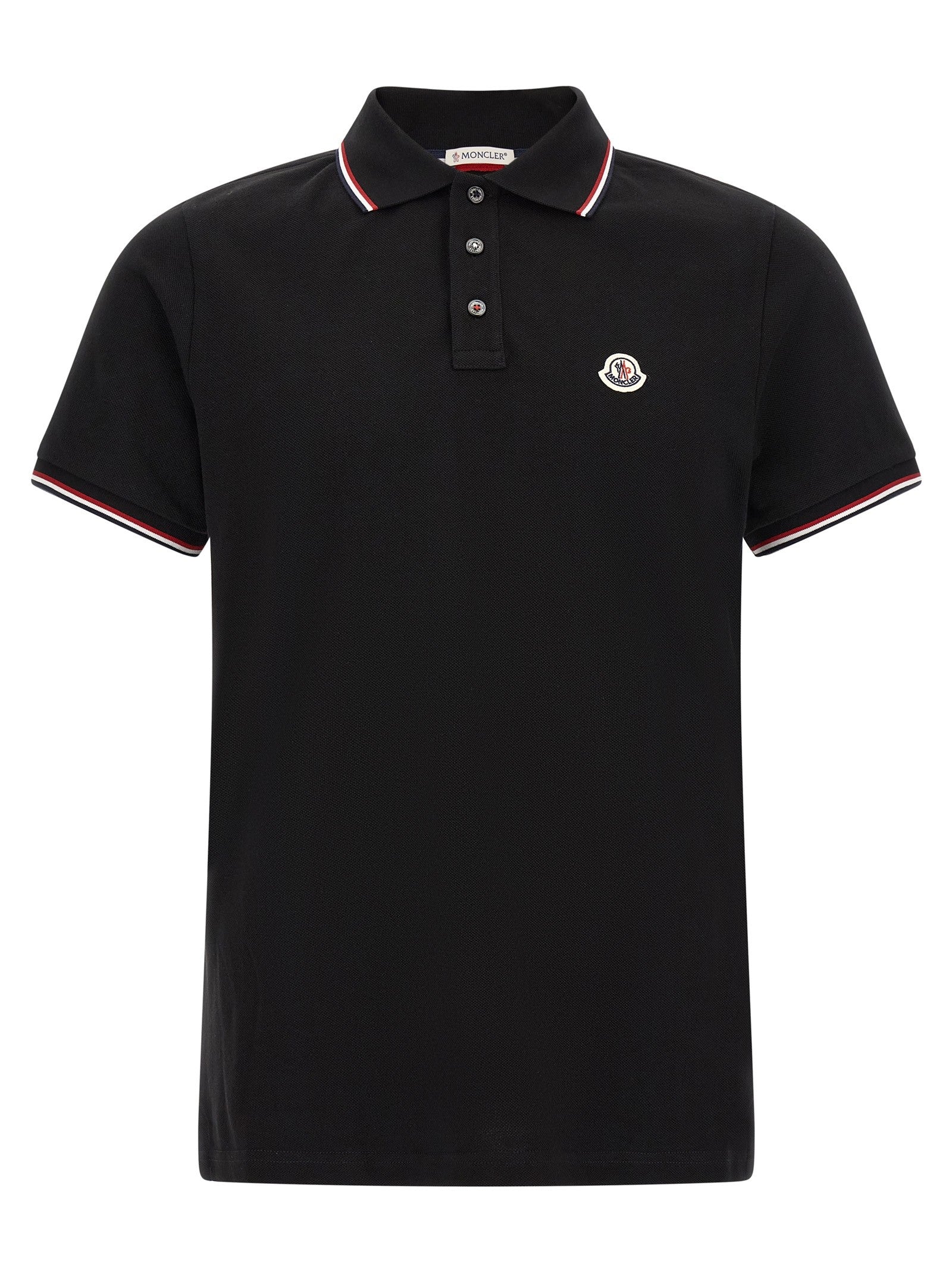 Moncler Tricolor Trim Polo Shirt Black