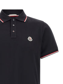 Moncler Men's Tricolor Trim Polo Shirt Blue