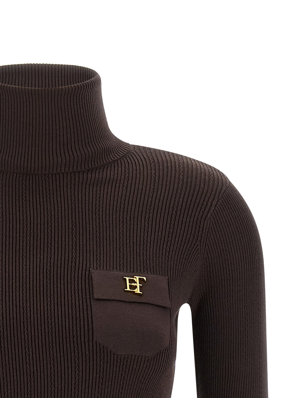 Elisabetta Franchi Tricot Turtleneck Brown, view 3