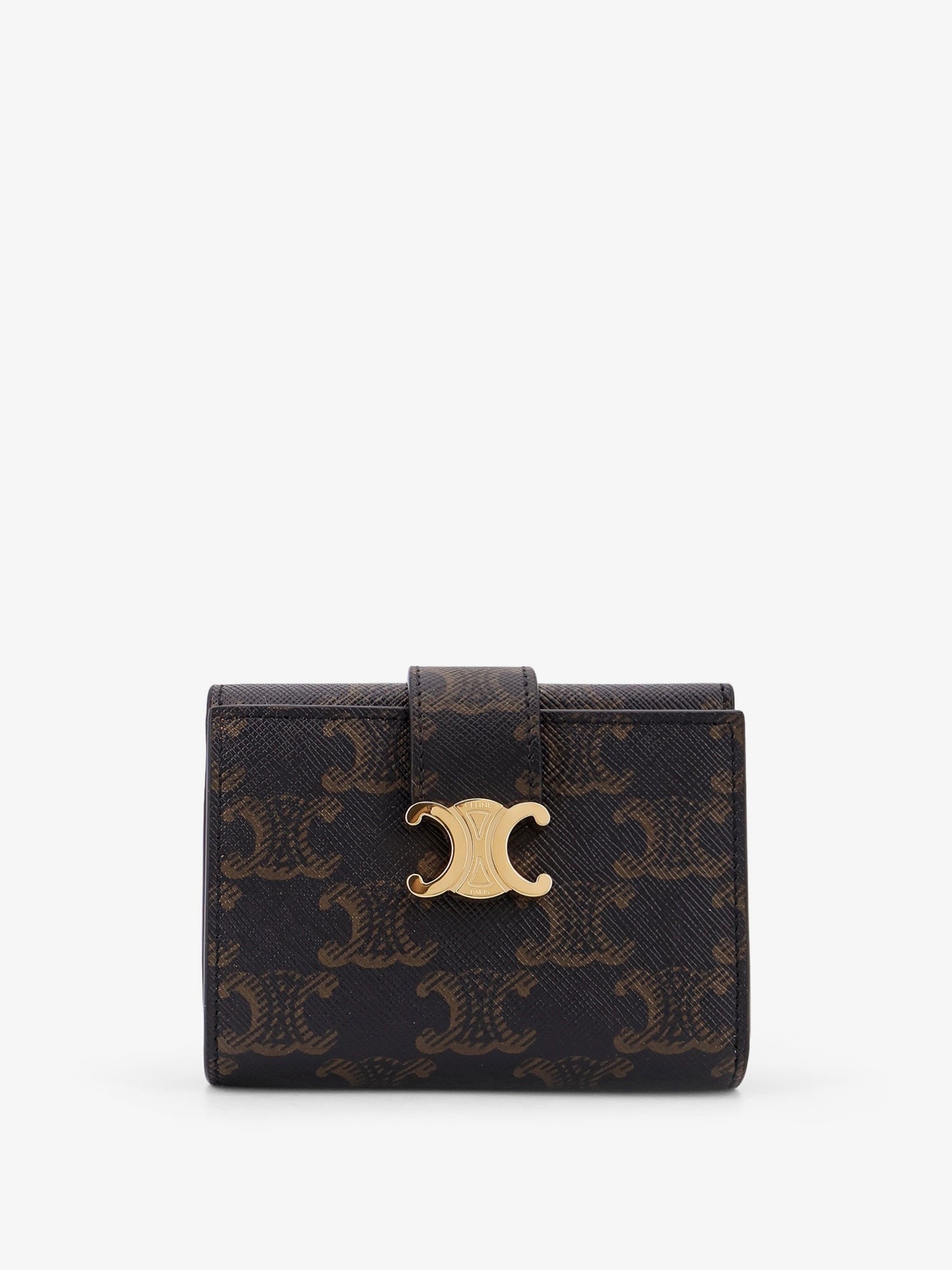 Celine Women's Trifold Triomphe Coated Canvas Wallet Beige
