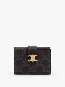 Celine Women's Trifold Triomphe Coated Canvas Wallet Beige