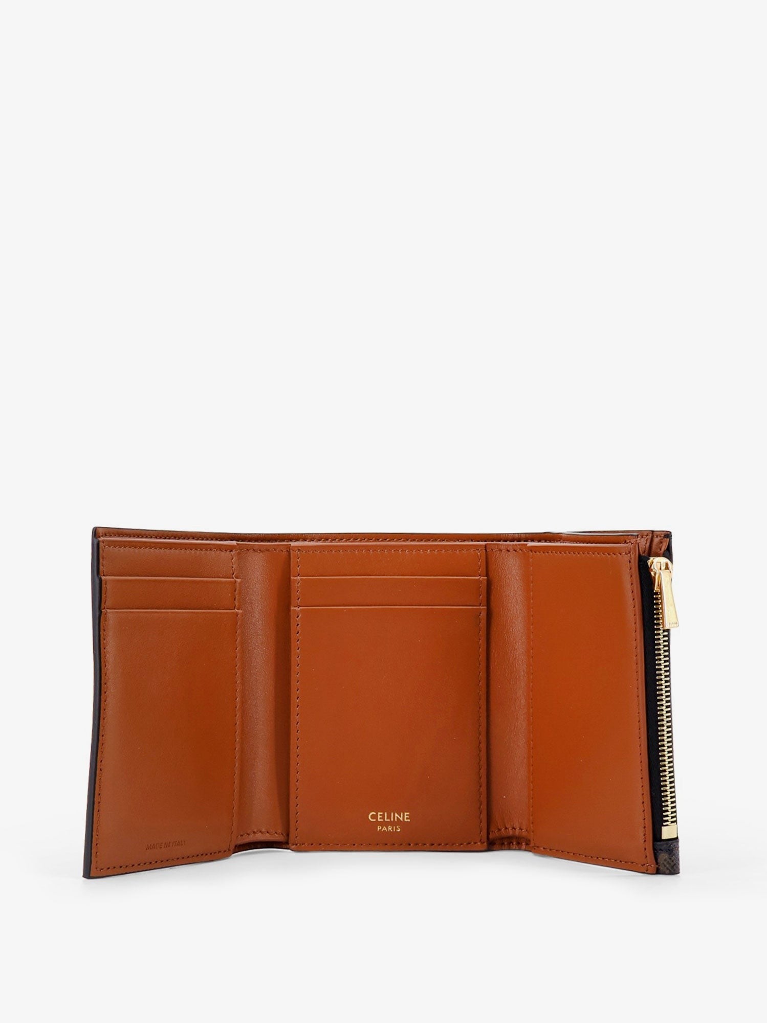 Celine Women's Trifold Triomphe Coated Canvas Wallet Beige