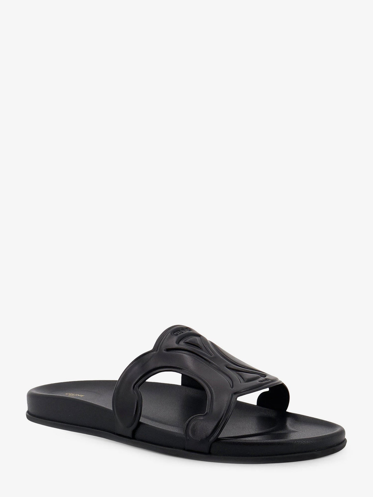 Celine Men's Triomphe Slide Leather Sandals Black, view 2