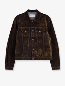 Tonywack Men's Trucker Flocked Denim Jacket Brown