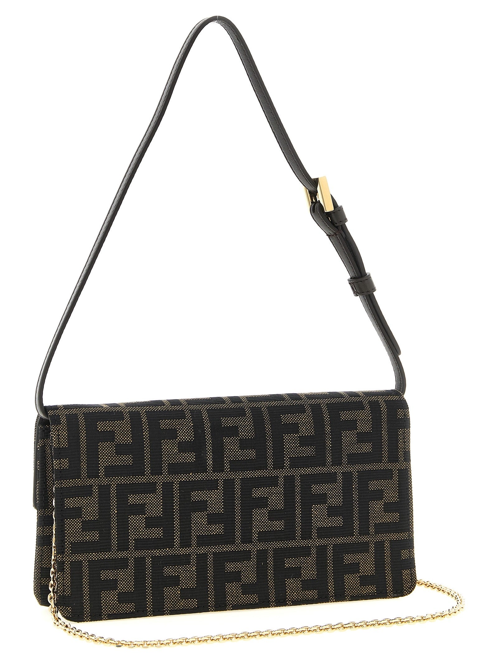 Fendi Women's Wallet on Chain Tube FF Zucca Fabric Crossbody Bag Black