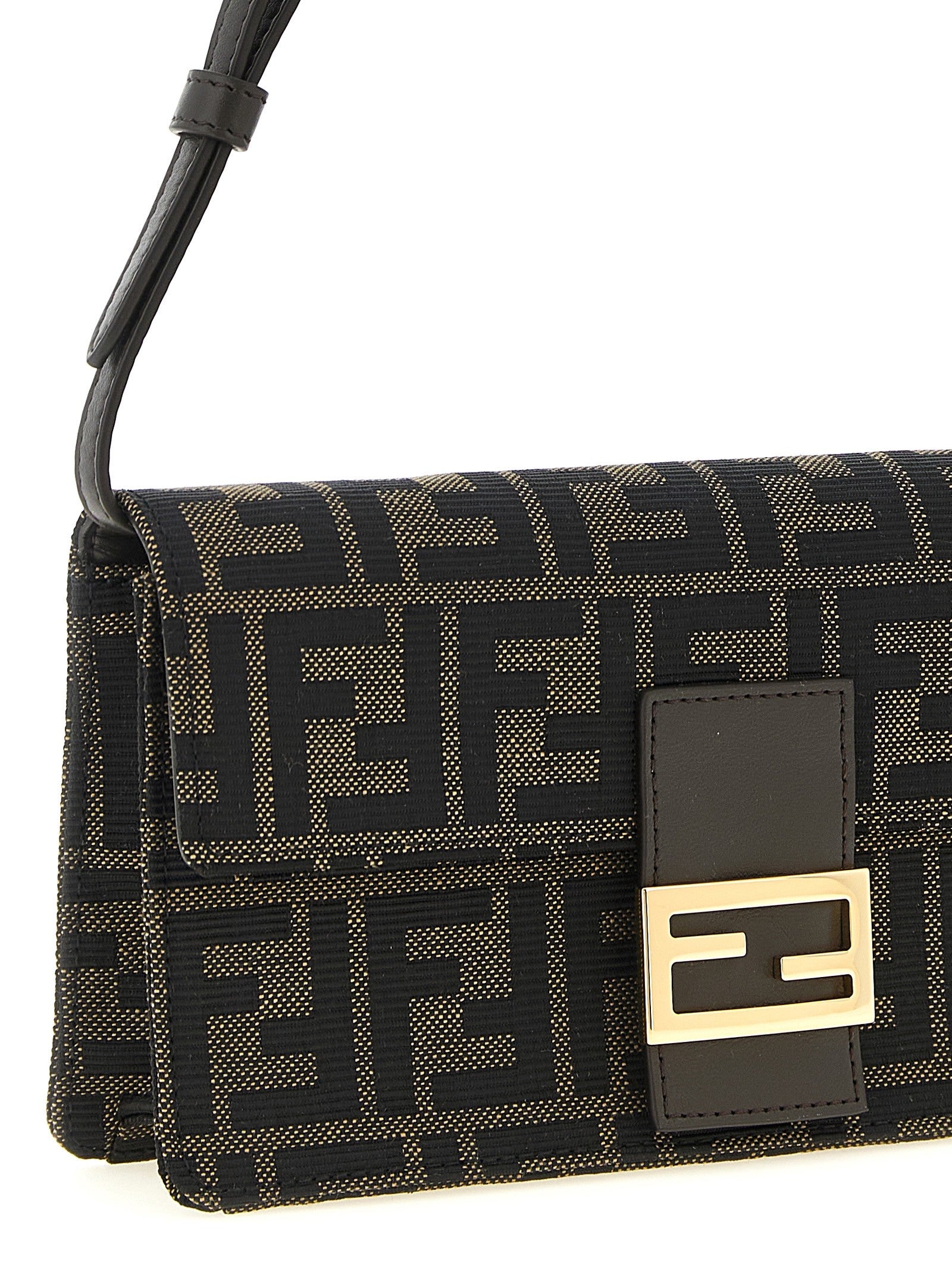 Fendi Women's Wallet on Chain Tube FF Zucca Fabric Crossbody Bag Black