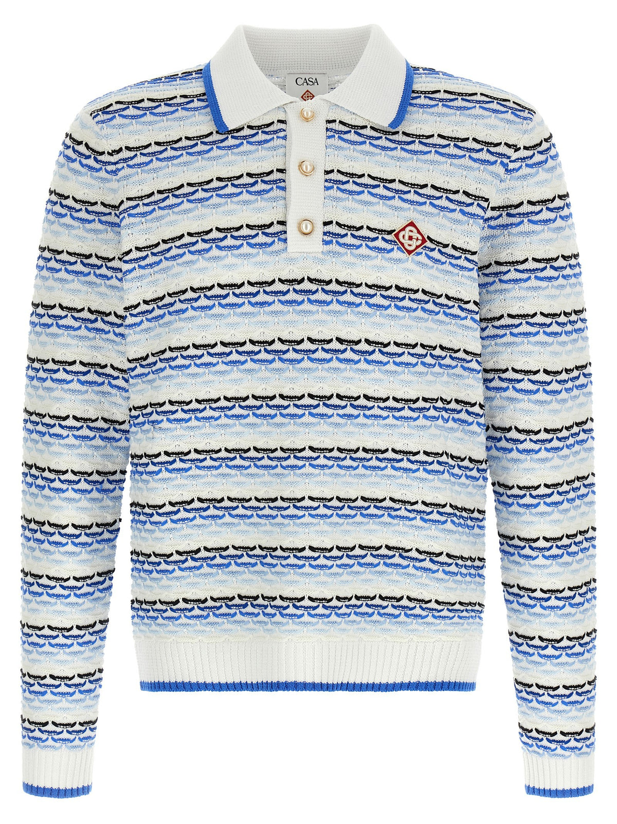 Casablanca Tuck Stitch Long Sleeve Polo Shirt Blue