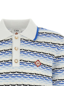 Casablanca Tuck Stitch Long Sleeve Polo Shirt Blue