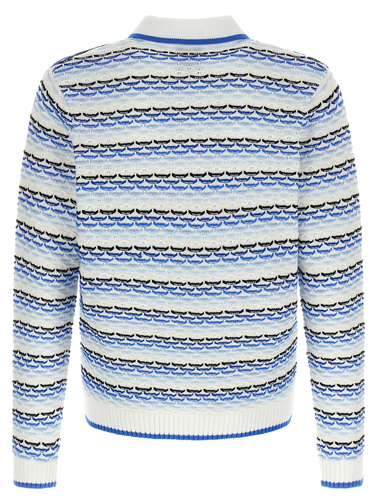 Casablanca Tuck Stitch Long Sleeve Polo Shirt Blue, view 2