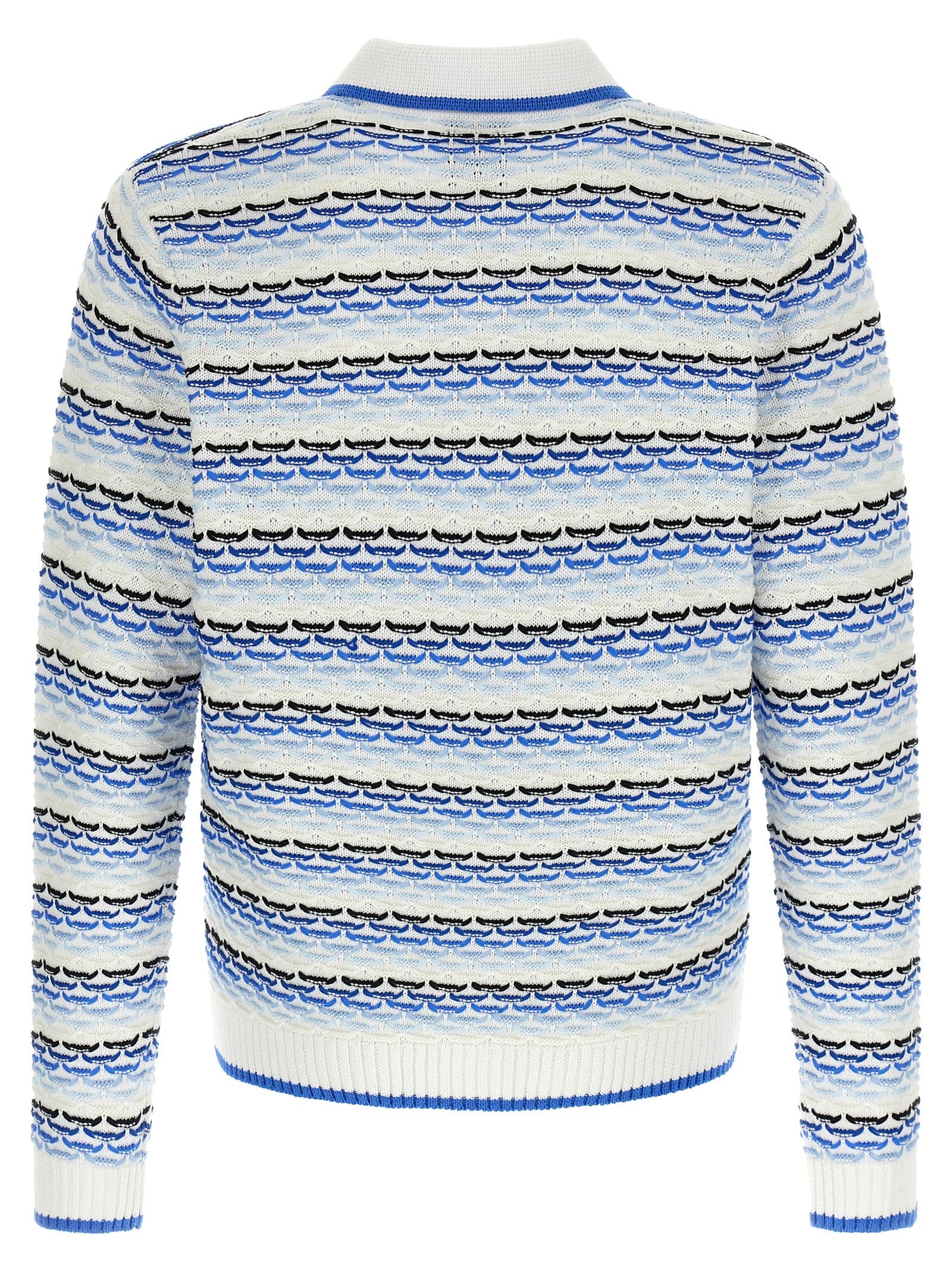 Casablanca Tuck Stitch Long Sleeve Polo Shirt Blue
