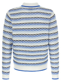 Casablanca Tuck Stitch Long Sleeve Polo Shirt Blue