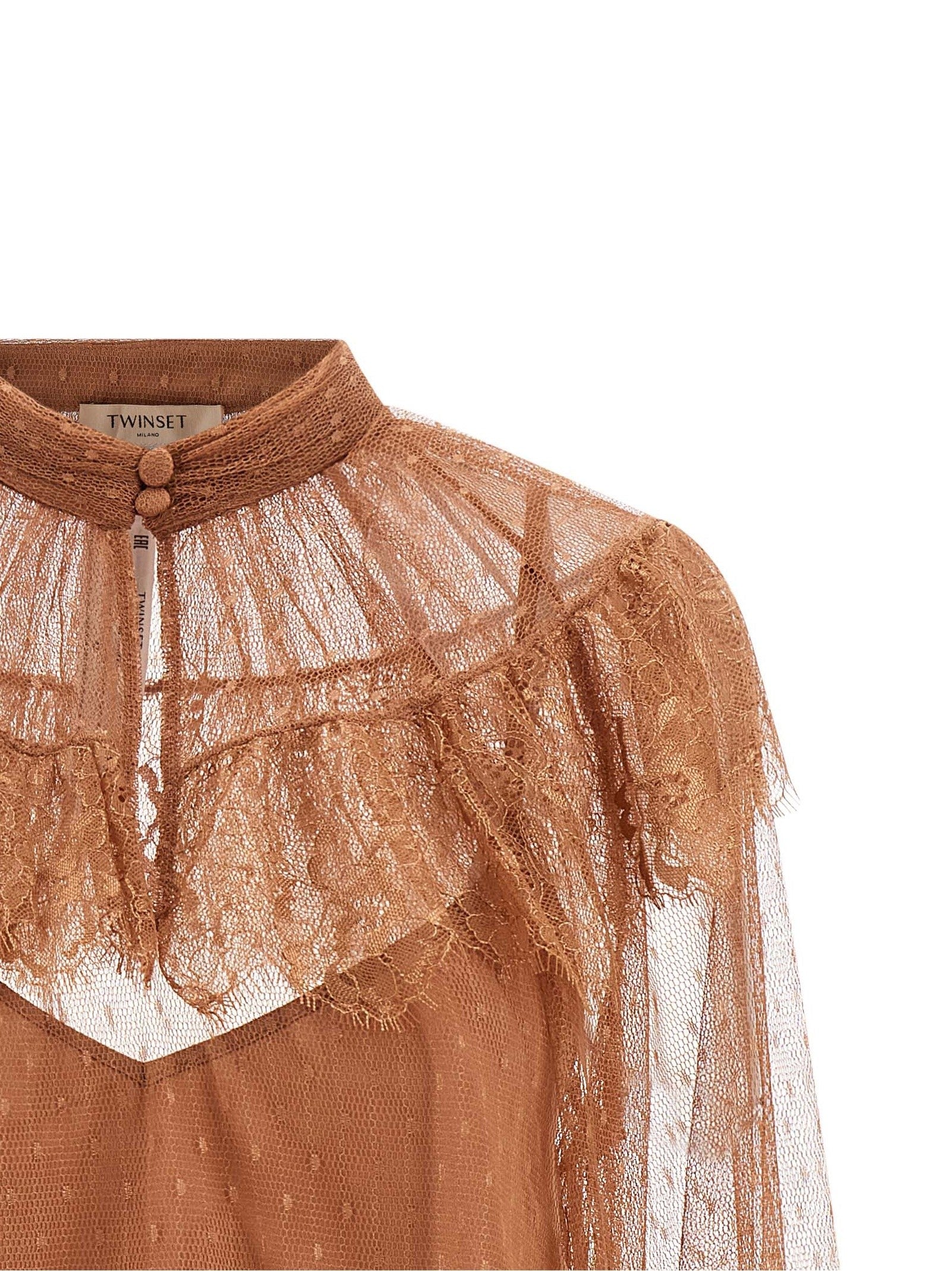 TWINSET Tulle Plumetis Blouse Brown