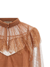 TWINSET Tulle Plumetis Blouse Brown