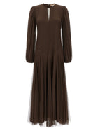 TWINSET Tulle Plumetis Dress Brown