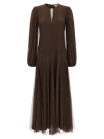 TWINSET Tulle Plumetis Dress Brown