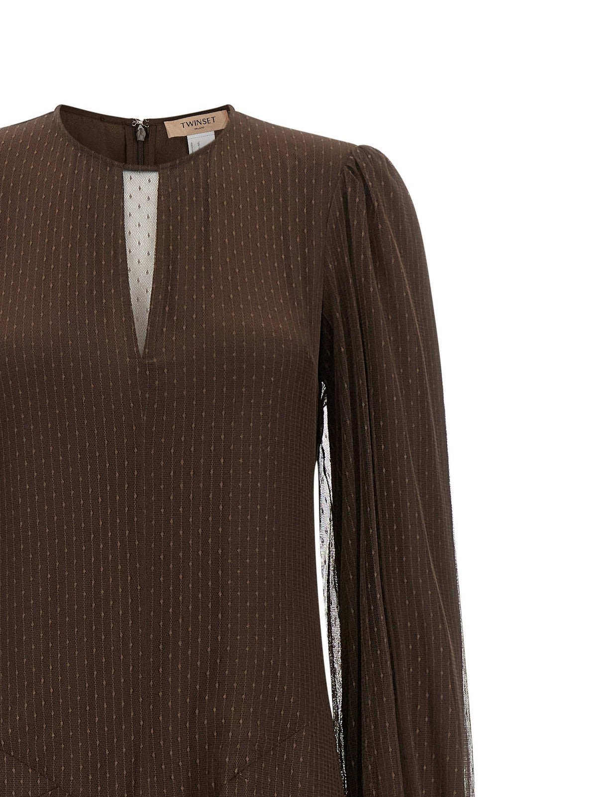 TWINSET Tulle Plumetis Dress Brown