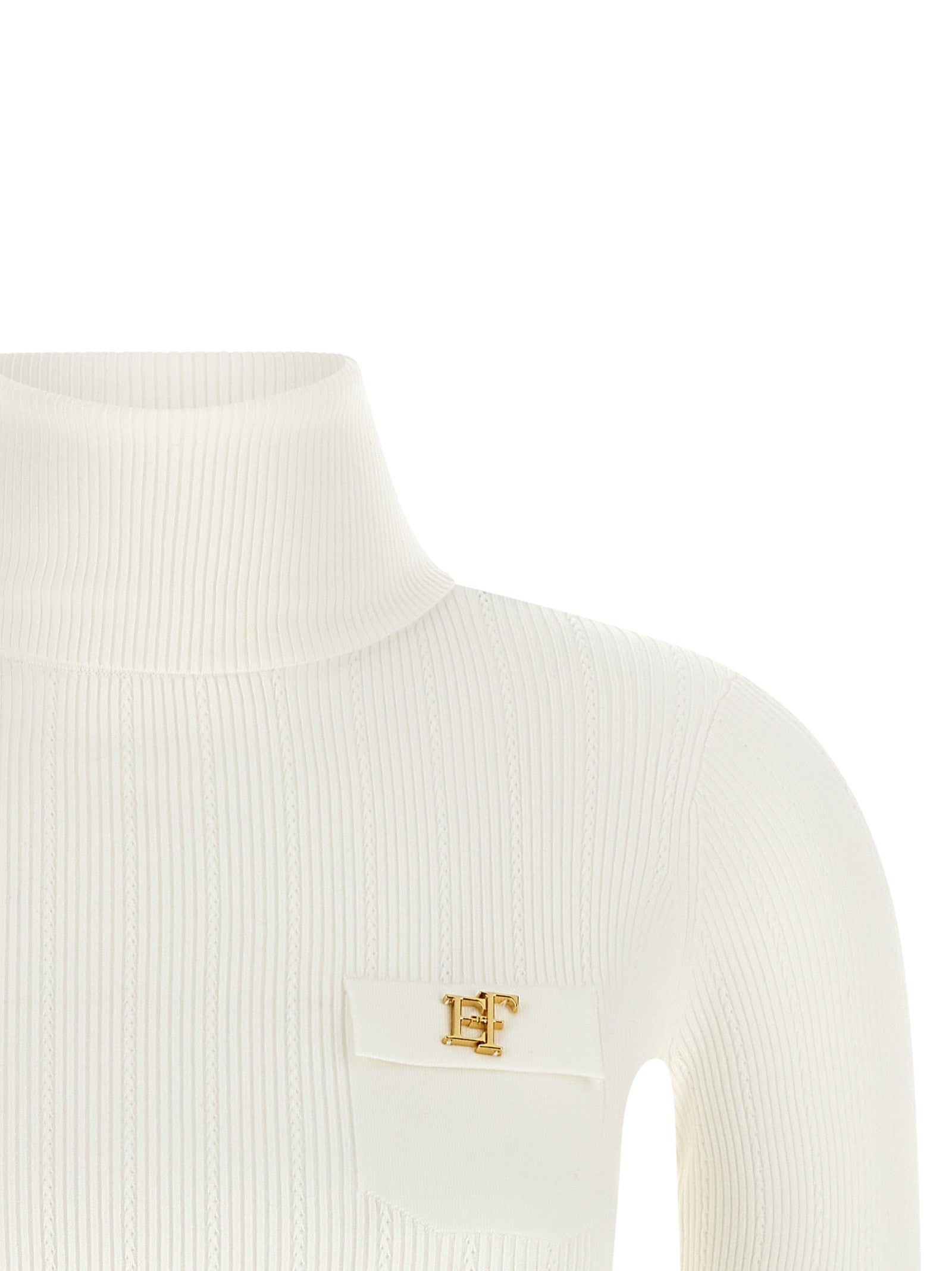 Elisabetta Franchi Turtleneck Embroidery À Jour White