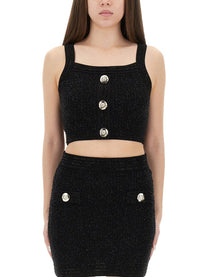 Balmain Women's Tweed Crop Top Black