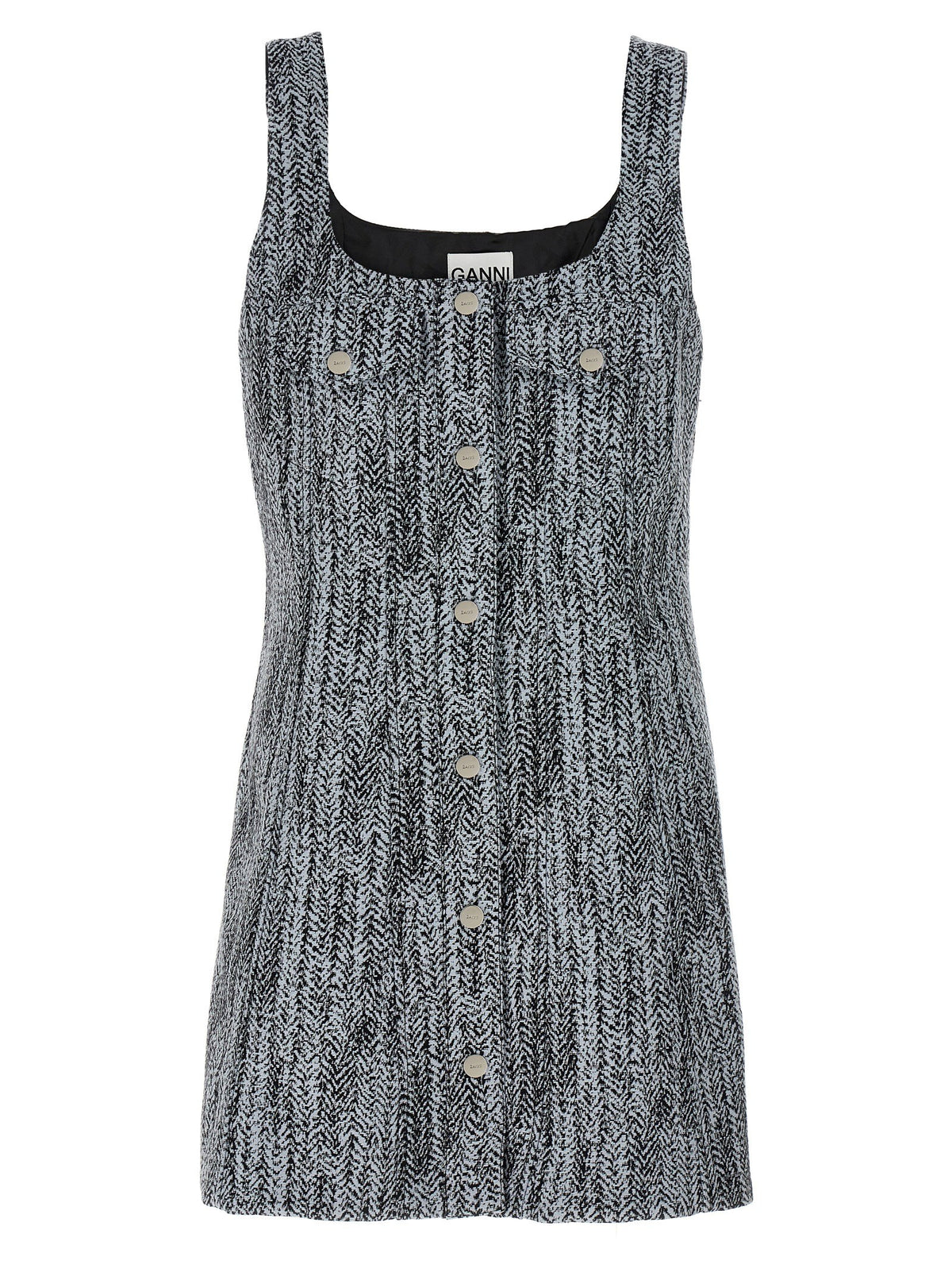 Ganni Tweed Dress Gold