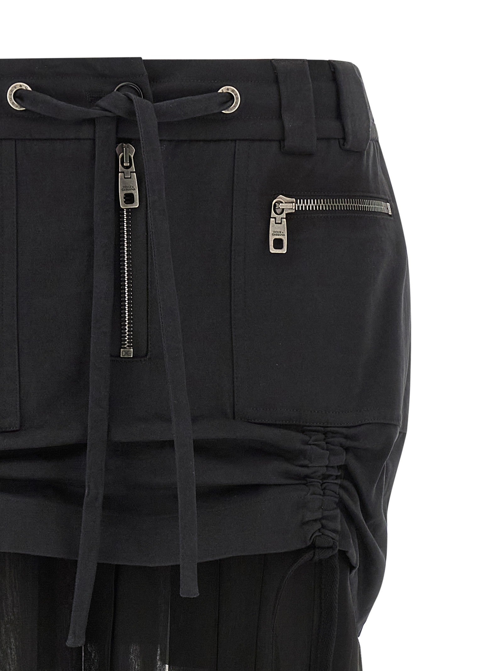 Dolce &amp; Gabbana Twill and Chiffon Skirt Black