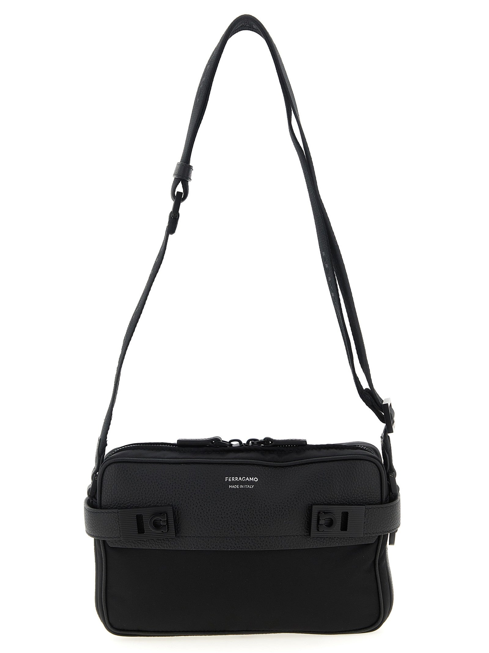 Ferragamo Twins Nylon Crossbody Bag Black