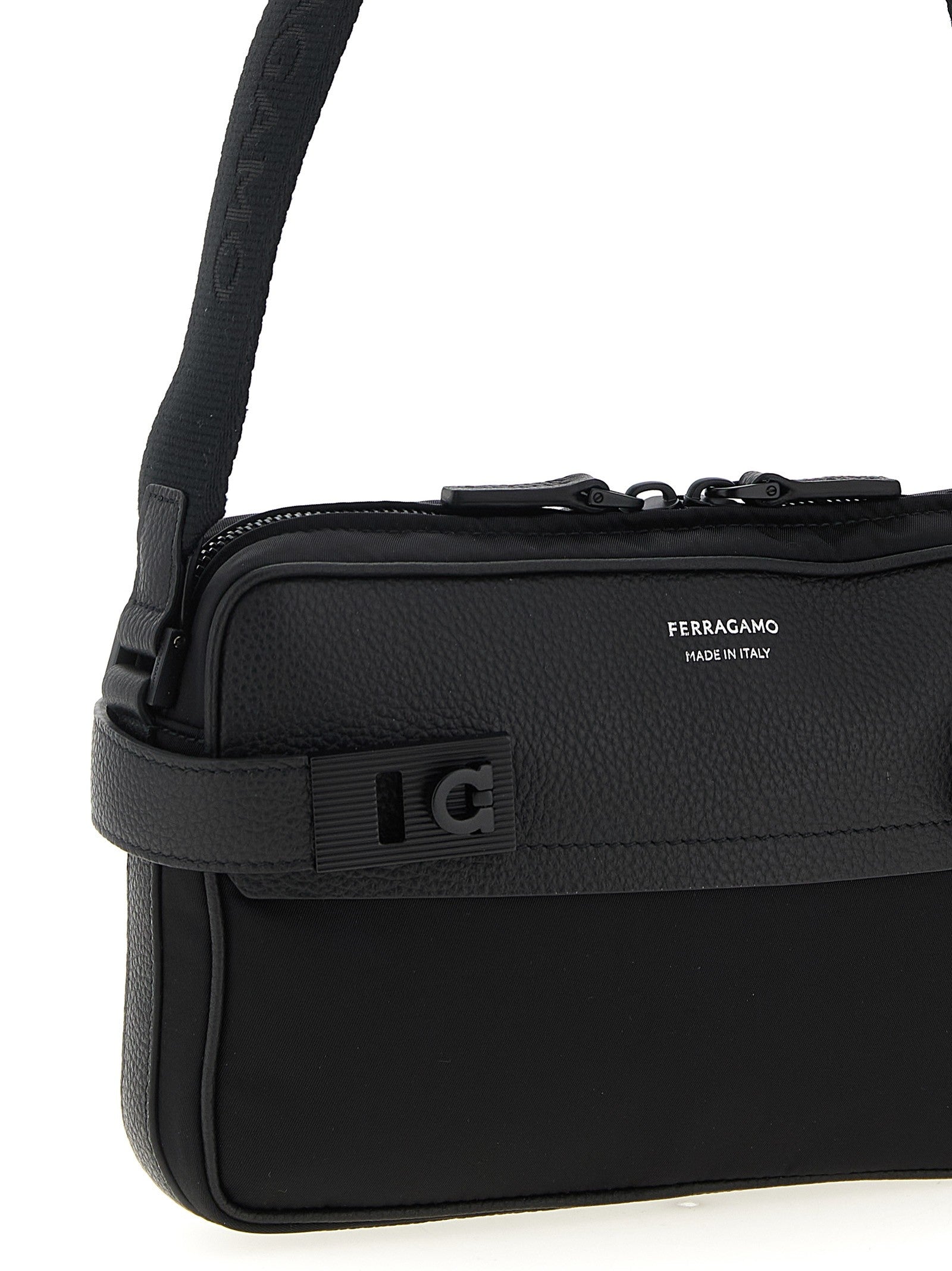 Ferragamo Twins Nylon Crossbody Bag Black