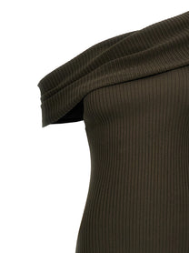 courrèges Twist Rib Knit Long Dress Brown