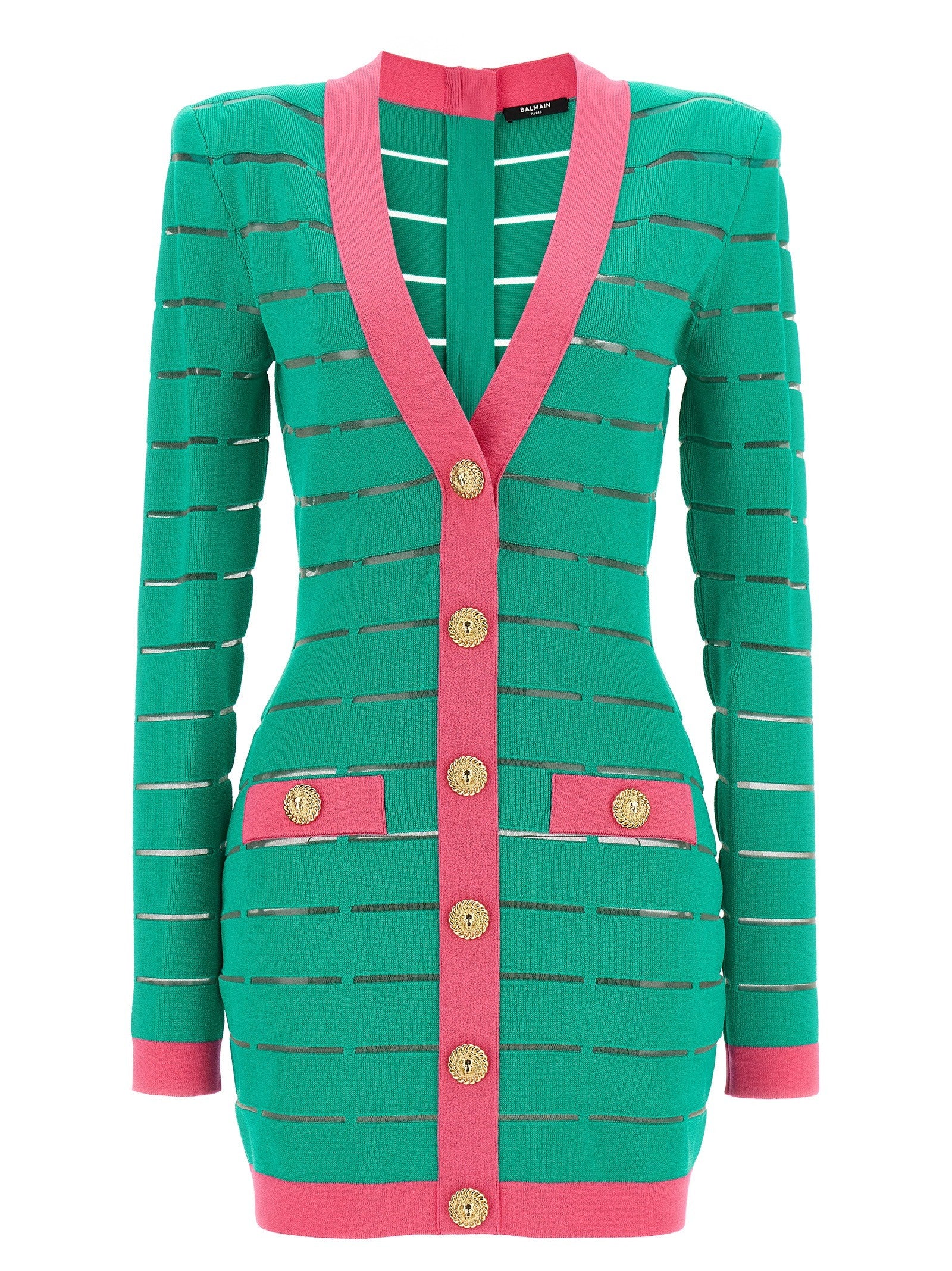 Balmain Two Tone Knit Dress Green