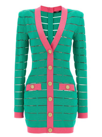 Balmain Two Tone Knit Dress Green