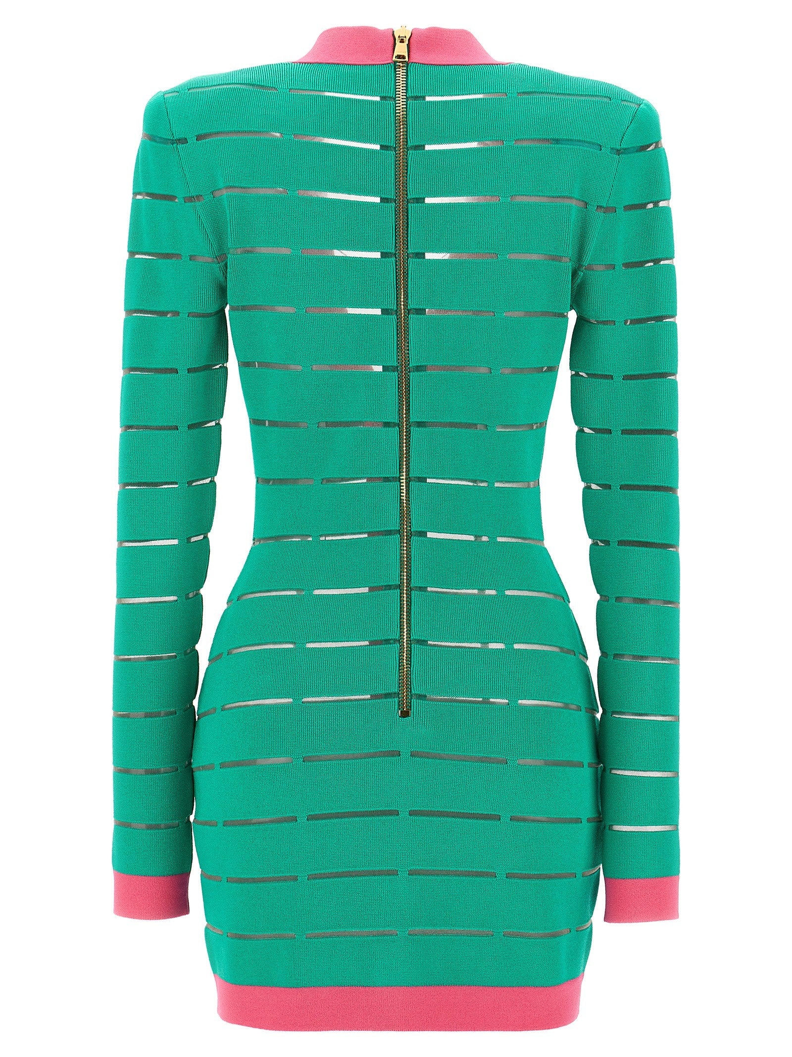Balmain Two Tone Knit Dress Green