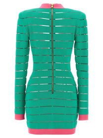 Balmain Two Tone Knit Dress Green