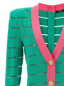 Balmain Two Tone Knit Dress Green