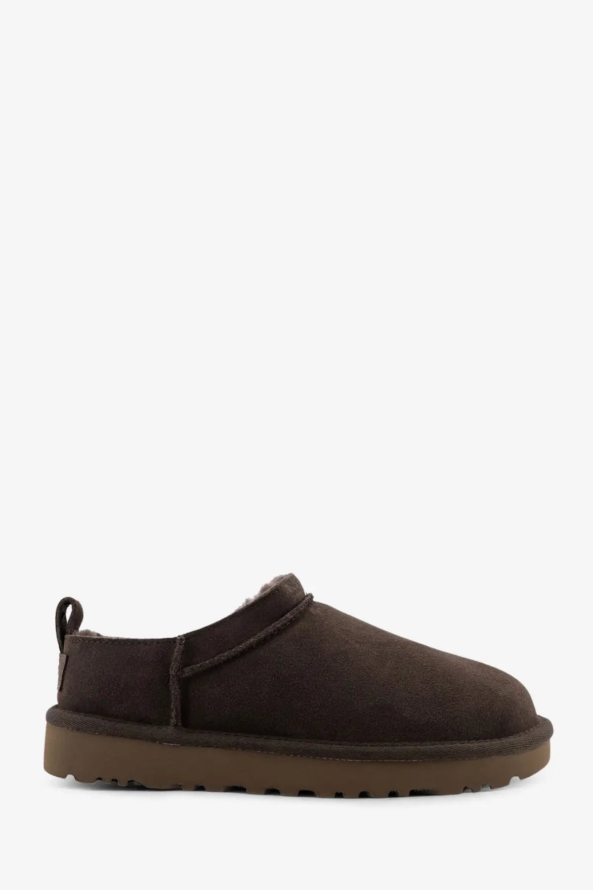 Ugg women’s classic micro suede sandals in brown slip-on style with plush interior and sturdy rubber sole