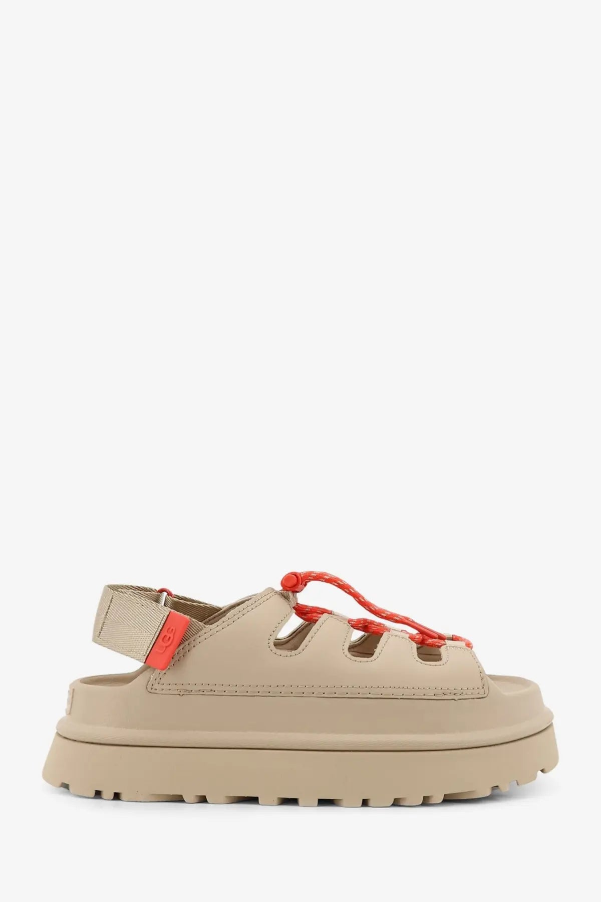 Ugg women’s goldenglow beige leather platform sandals with orange laces and chunky sole