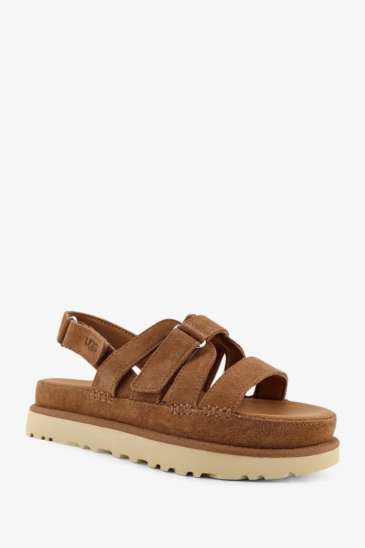 Ugg women’s goldenstar gleam sandals in brown suede with a chunky platform sole